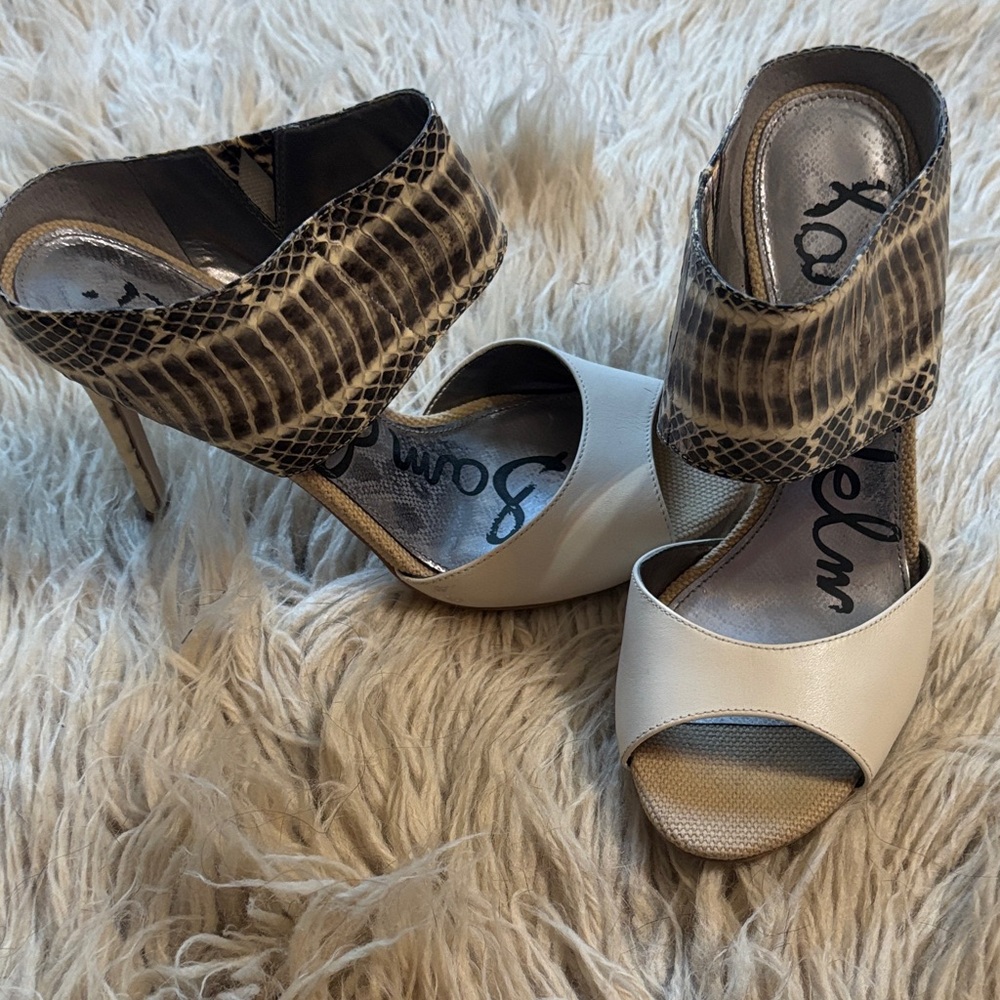 Sam Edelman White and Brown Snakeskin Heels - Picture 3 of 5